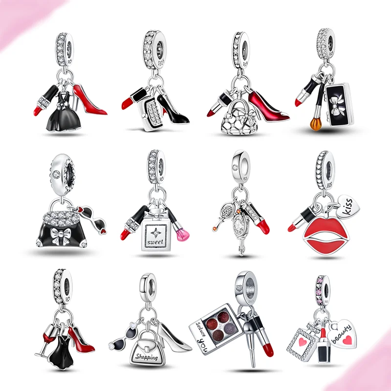 

2024 New 100% 925 Sterling Silver High Heels Lipstick Lifestyle Collection Charm Beads for Pandora Original Bracelet DIY Jewelry