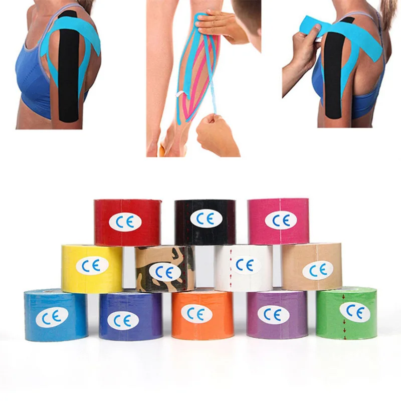 5Rolls Cotton Elastic Kinesiology Therapeutic Athletic Tape Knee Arm Leg Muscle Pain Relief Gym Bandage Adhesive Sports Tape