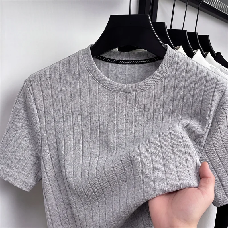 Business Casual Geripptes T-Shirt für Herren Kurzarm Weicher Stoff Bequeme Passform für Büroarbeit und formelle Freizeitveranstaltungen – Detail 10