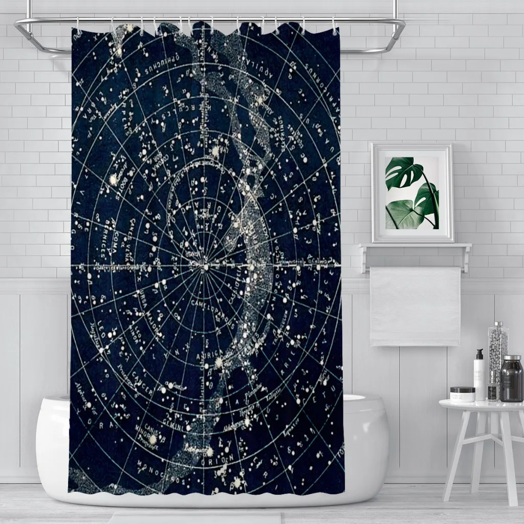 CONSTELLATIONS Vintage 1900 Galaxy Shower Curtains Zodiac Star Waterproof Fabric FunnyBathroom Decor with Hooks Home Accessories