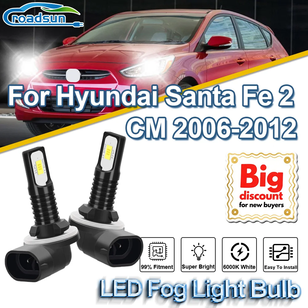 

ROADSUN【For Hyundai Santa Fe 2 CM 2006-2012】Canbus Car Upgrade LED Fog Light Bulbs Super Bright Fog Lamp Ampoule Plug And Play