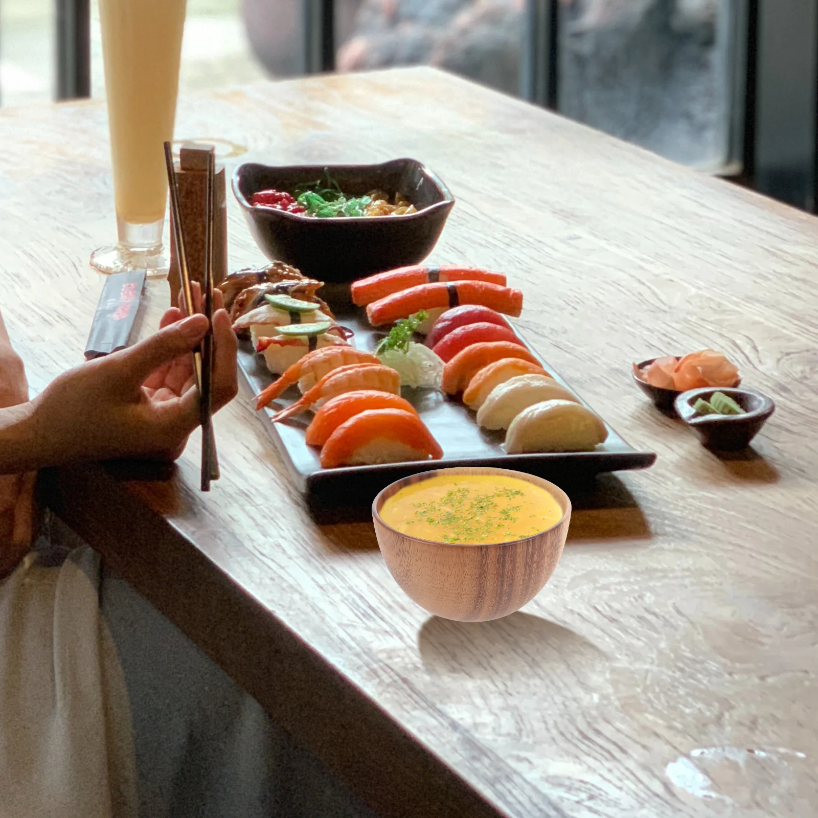 

Wooden Bowl Vintage Round Salad Rice Soup Fruit Bowl For Home Restaurant Use Serving Bowls Wood Multi-Use Dinner Vegetable