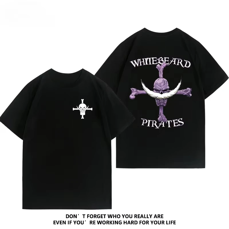 

2025 High-quality One Piece White Beard One Piece Luffy Escaton Animation Short Sleeve Summer Men's Cotton T-shirt Fashion