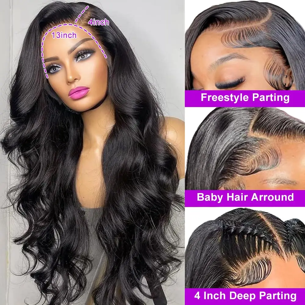 

Pre Plucked Bleached Knots Wigs For Women Brazilian Body Wave Wig 200% Density HD Transparent Lace Frontal Human Hair Wigs Remy