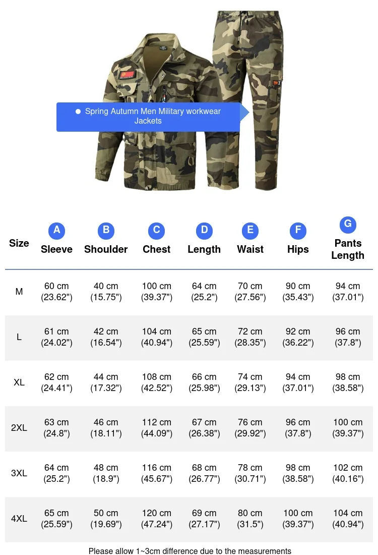 Spring Autumn Men's Camouflage Workwear Set Long Sleeve Jacket Cargo Pants Outdoor Mens Army Tactical Military Breathable Suits