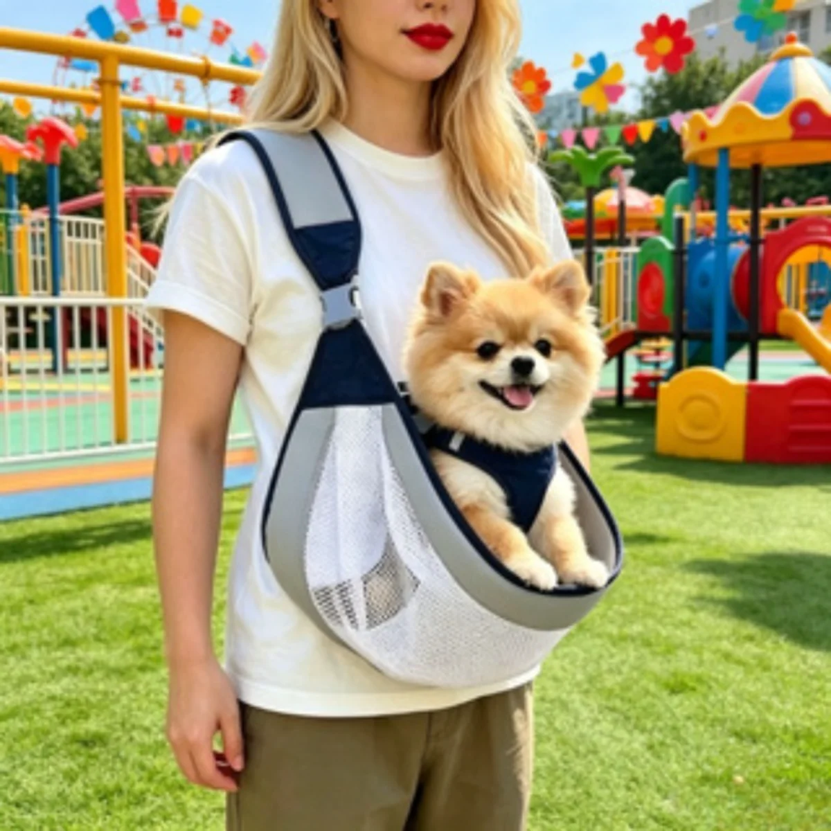 Haustier-Tragetasche Rucksack Umhängetasche Atmungsaktives Netzgewebe Katzen- und Hunde-Reiseträger mit Schnallenverschluss Belüftetes Design Outdoor-Zubehör – Detail 2