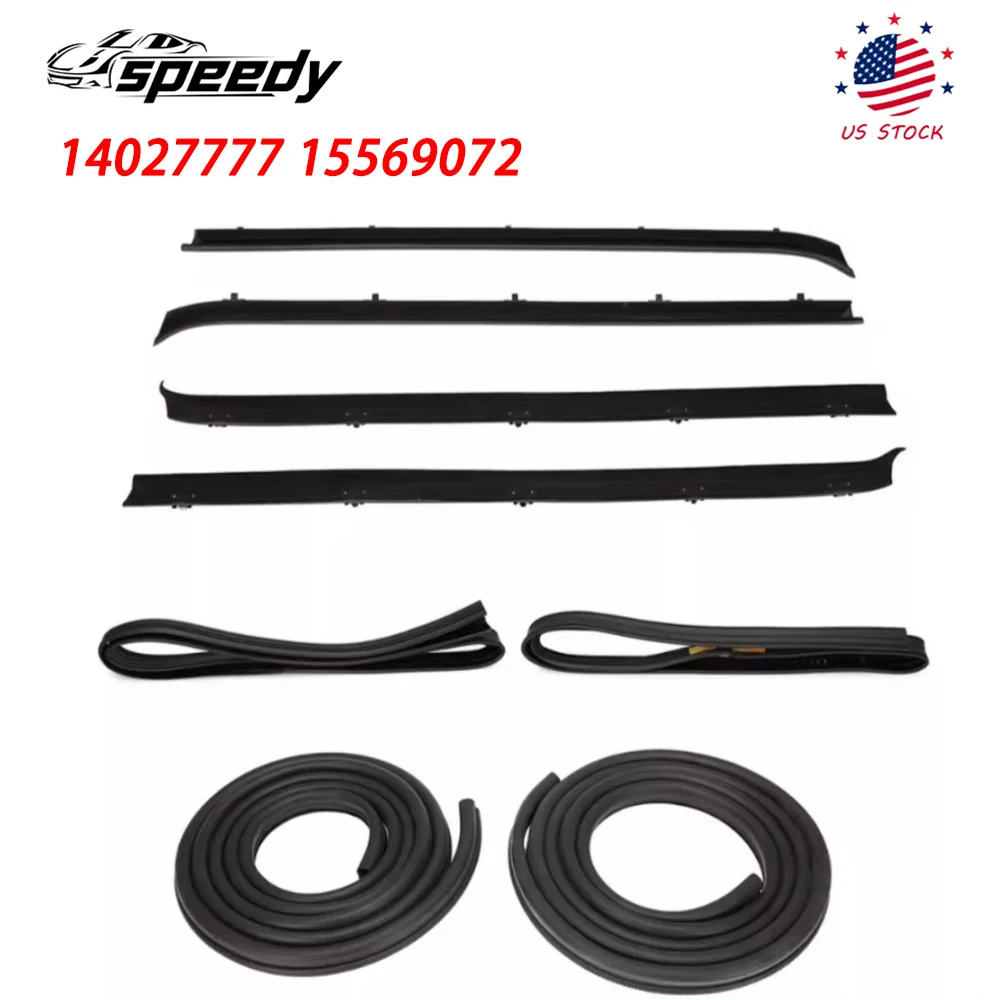 

14027777 15569072 Front Door Window Run Sweep Felts Weatherstrip Seals Kit Set For 1981-1986 GMC C1500 2500 3500 15569071