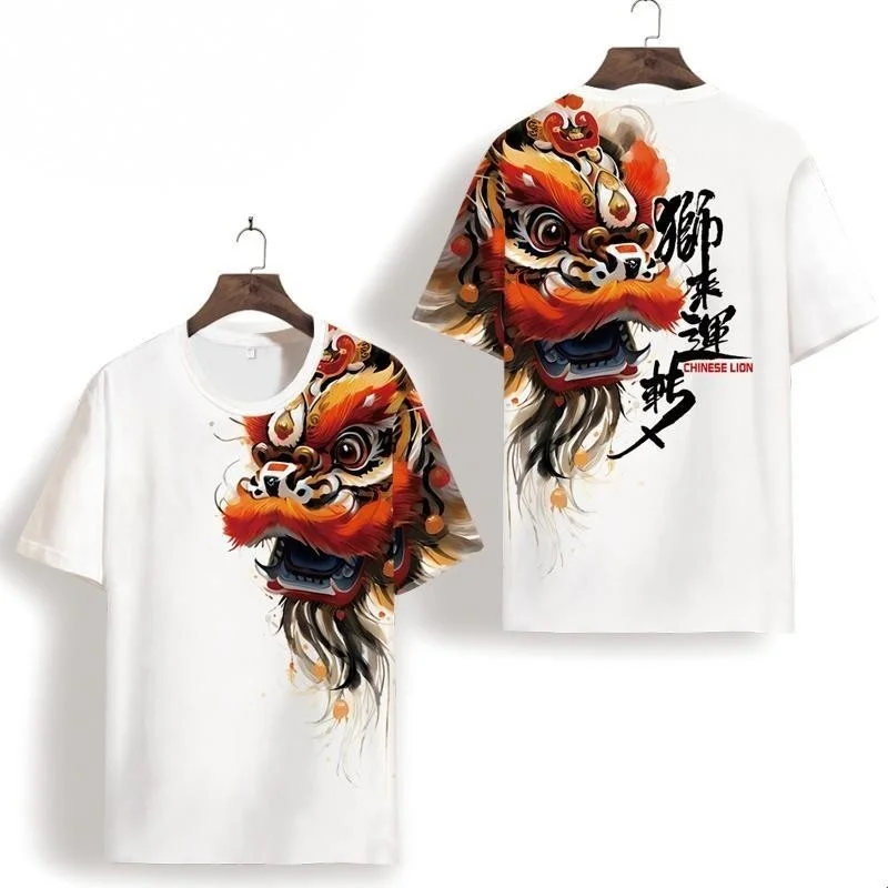 Chinese Lion Dance Pattern T Shirt For Men Women Dragon 3D Printed Tees Casual Street O-Neck Tops Short Sleeve Loose T-Shirts