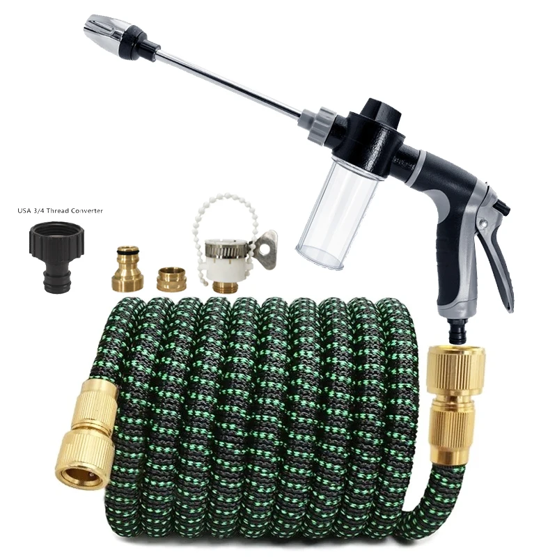 Expandable Garden Magic Hose, 3/4 American Connector, Long Rod Foam Car Washing Water Gun, Used For Car Washing Lawn Irrigation