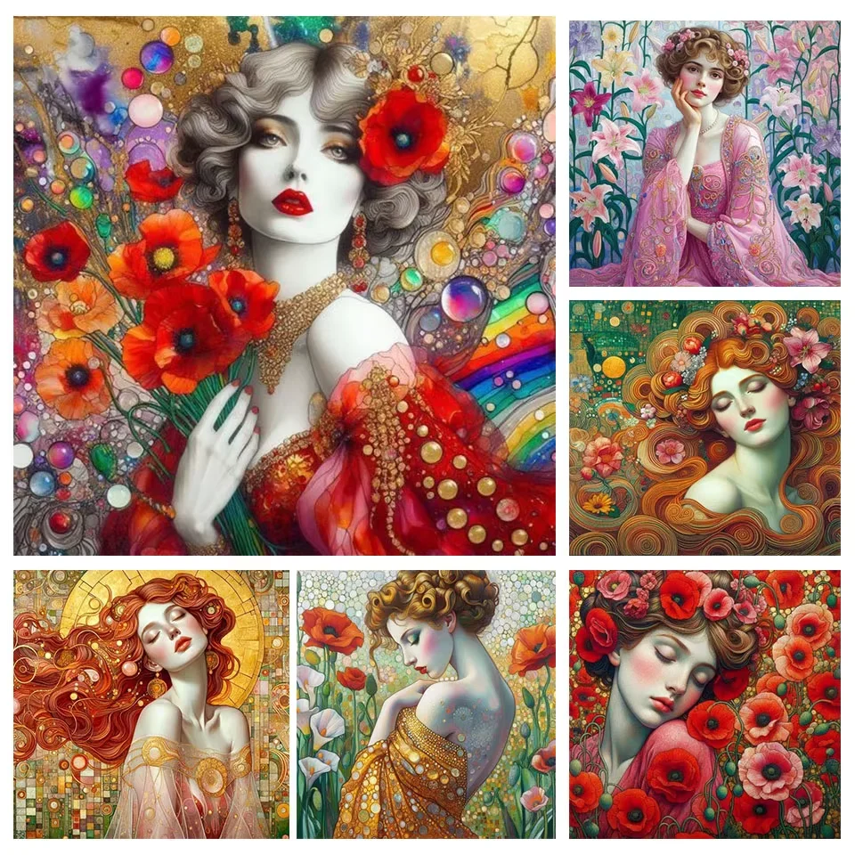 Gustav Klimt Landschafts-Diamantmalerei-Sets, quadratisches und rundes Mosaik, handgefertigte Kunst, Heimdekoration, 5D-DIY-Kunst, Neuheiten