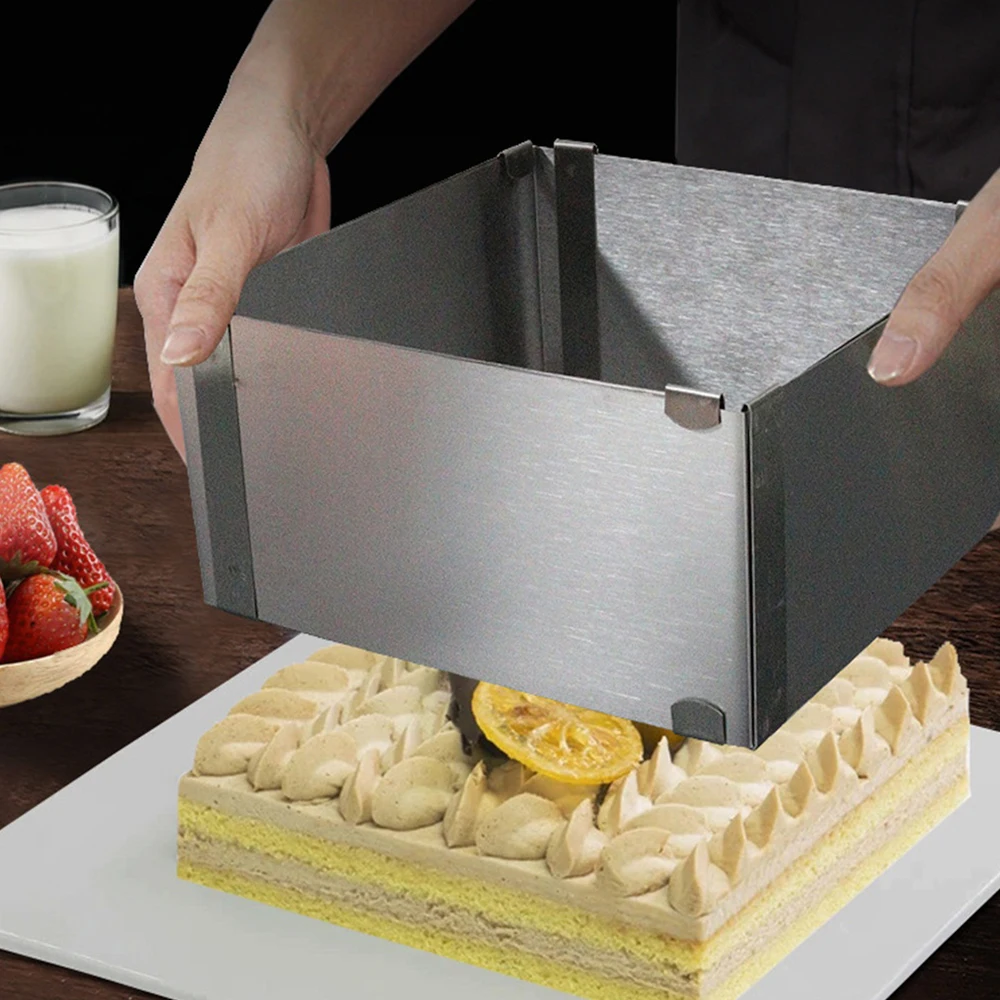 Ajustável Mousse Anel Conjunto para Decoração Do Bolo, Aço Inoxidável Baking Mold, Round and Square Bakeware, Aniversário e Casamento Ferramentas