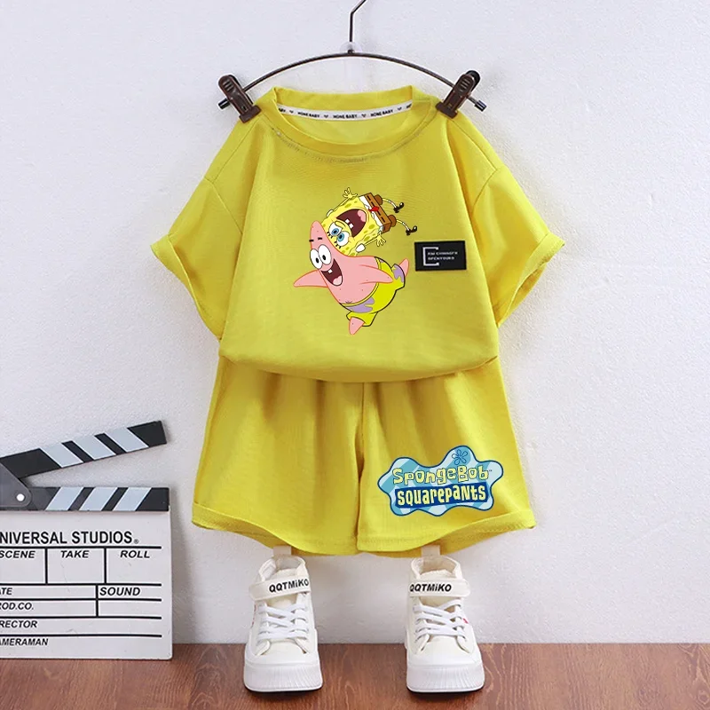 SpongeBob SquarePants Kinderkleidung Mädchen Jungen Anime Cartoon-Charakter Musterdruck Kurzarm-Set für Kinder Cool Bequem – Detail 11