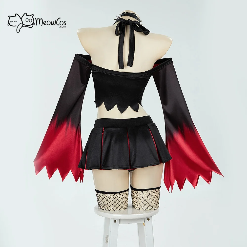 MEOWCOS Women Halloween Gothic Cheerleader Uniform Dark Vampire Demon Set Jagged Top and Skirt Cosplay Costume