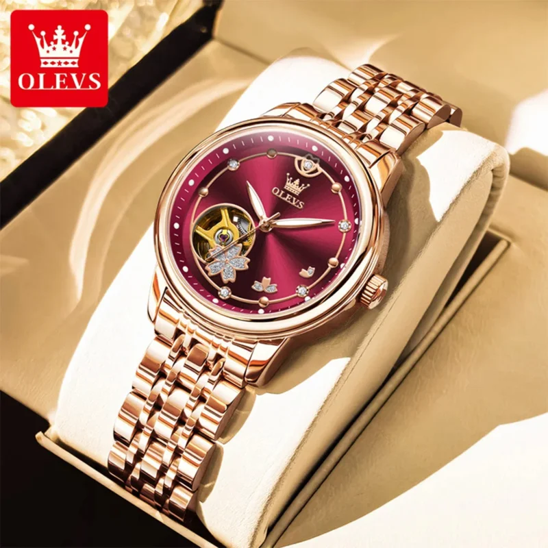 OLEVS 6732 Women Watch New Elegant Women's Automatic Mechanical Watch Top Luxury Premium Skeleton Women Bracelet
