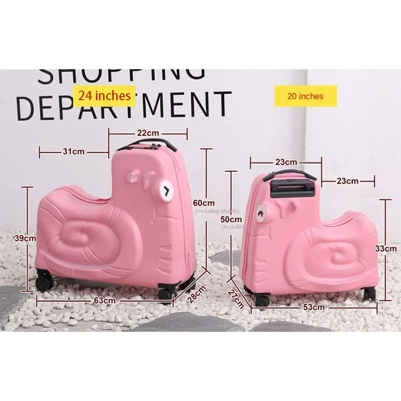 Children's Suitcase Sit and Ride Trolley Case Luggage 20/24 Inch Cartoon Travel Suitcase Kids Gift Travel Boarding Box