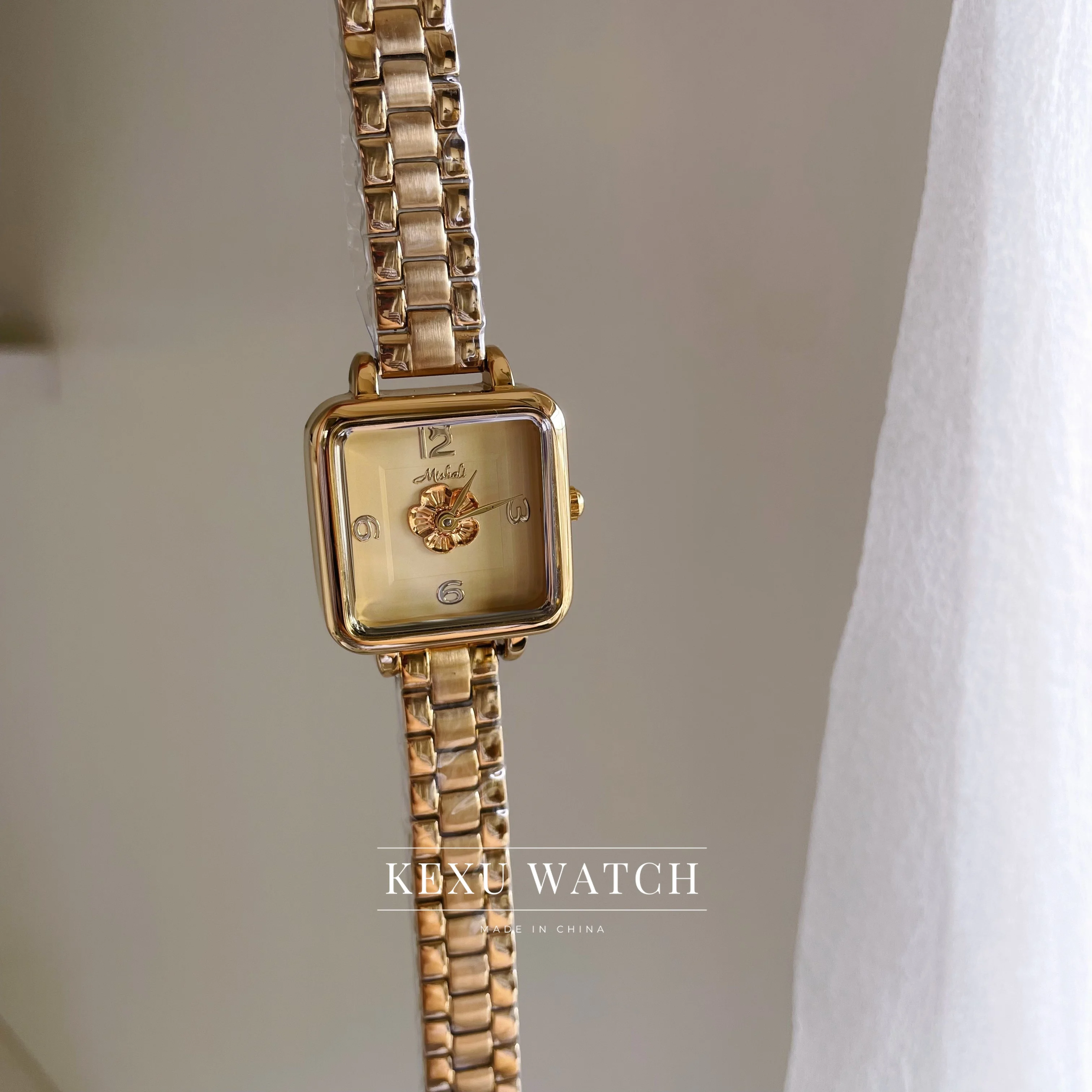 Mishali Women's Watches Wholesale, Gold Camilia Flower Watch for Women, Elegant Square Face Gold/Silver Bracelet Ladies Watch,