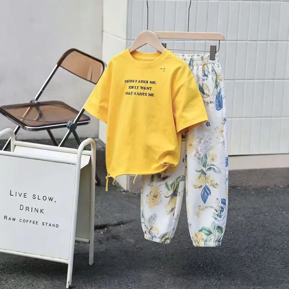 Kids Boys' Summer Set Summer 2026 New Korean Edition Children's Loose Short sleeved T-shirt+Pants Two piece Set
