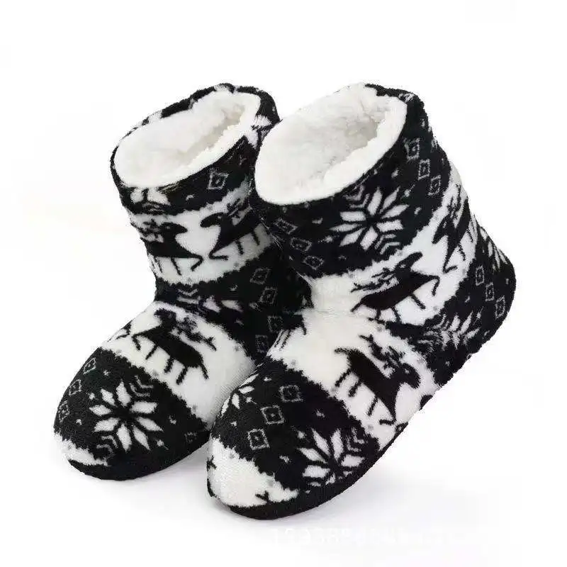 2024 Winter Women Warm Slipper House Fluffy Christmas Elk Fur Cotton Plush Skid Anti Indoor Flat Fuzzy Female Shoes Home Boots