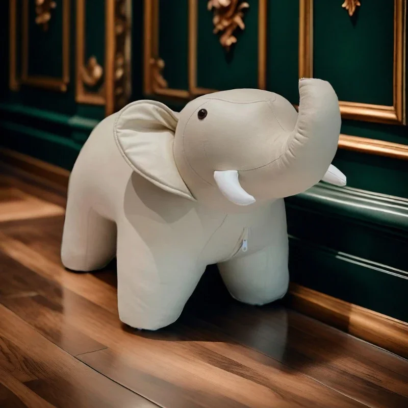 Elephant Shaped Kid Stools Solid Wood Animal Seat Multi-Functional Changing Shoe Stools Creative Low Bench for Living Room