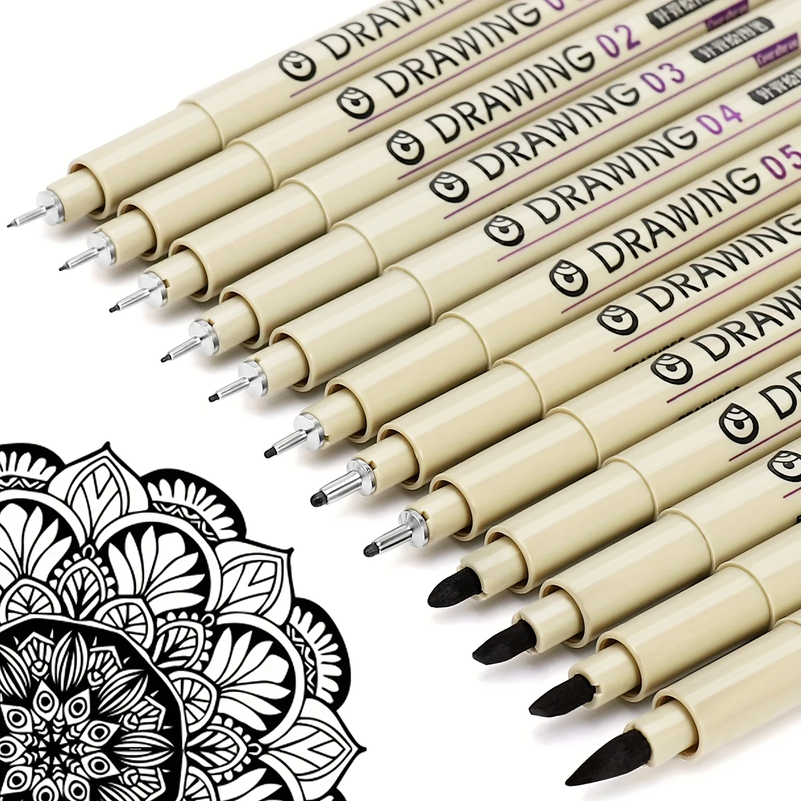 12Pcs Black Waterproof Fineliner Pens Comic Sketch Outline Drawing Marker Pen Professional Art Hand‑Drawing Stationery Set