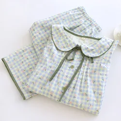 House Suit Woman Pajamas Set Long Sleeve Ladies Pyjamas Autumn Pure Cotton Two Piece Sleepwear Floral Loose Lounge Wear
