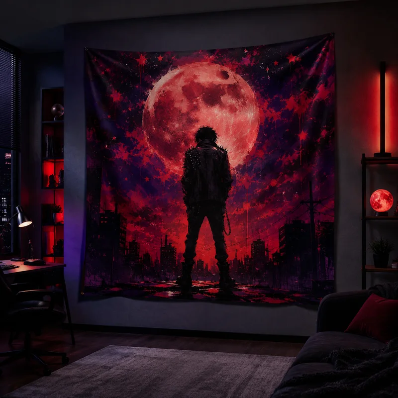 VIKAMA Fallen Angel Tapestry Black White Split Wings Dark Storm Cloud Wall Hanging Gothic Bedroom Gaming Room Decor Cloth