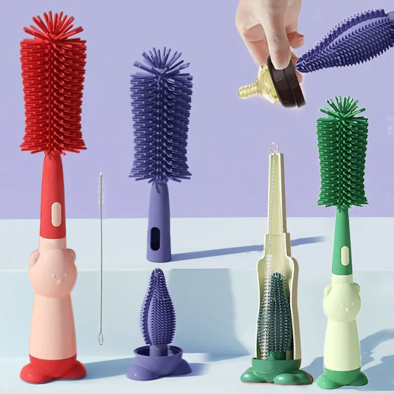 シリコンボトルクリーニングブラシ,ベビーおしゃぶり,ストロースクラバーセット,ガラスカップ洗浄,キッチンクリーニングツール,360度,3 in 1