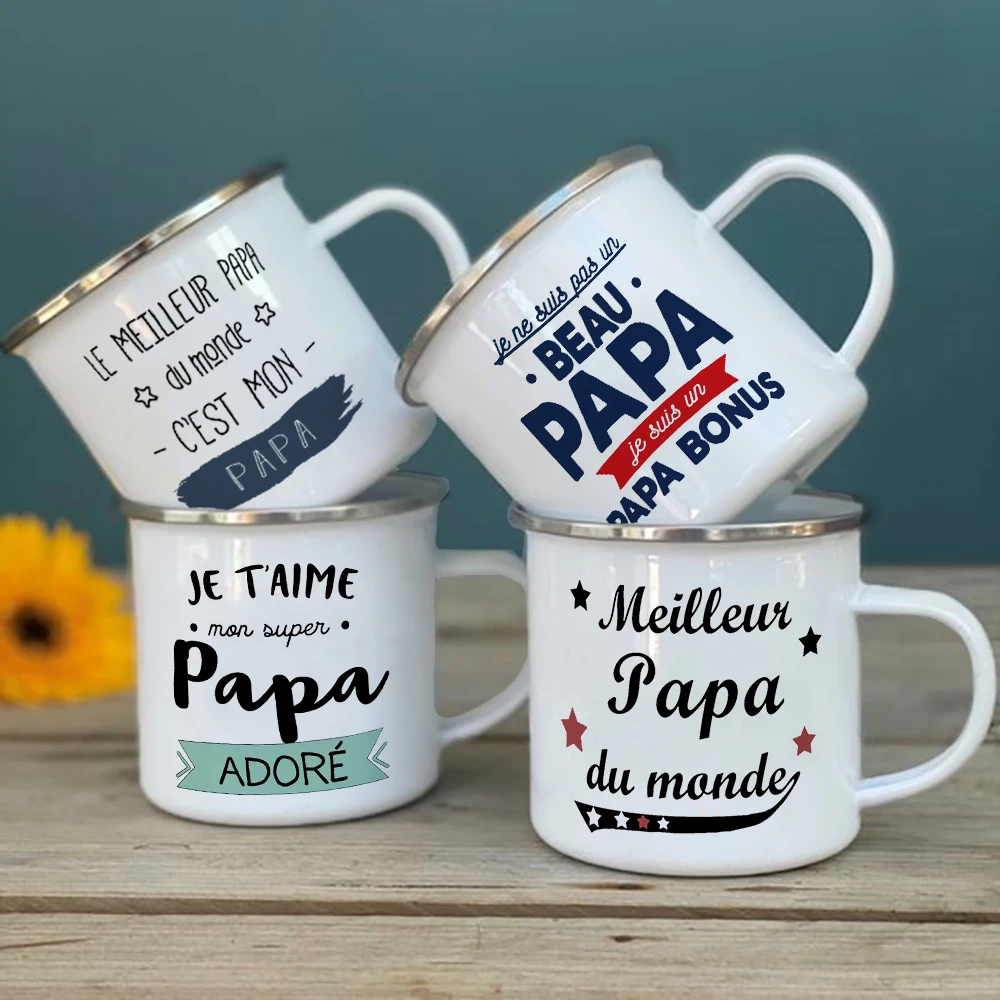 Best Dad & Mom In The World French Print Mug Outdoor Drink Milk Coffee Cup Camping Enamel Mugs Festive Birthday Gift for Dad Mom