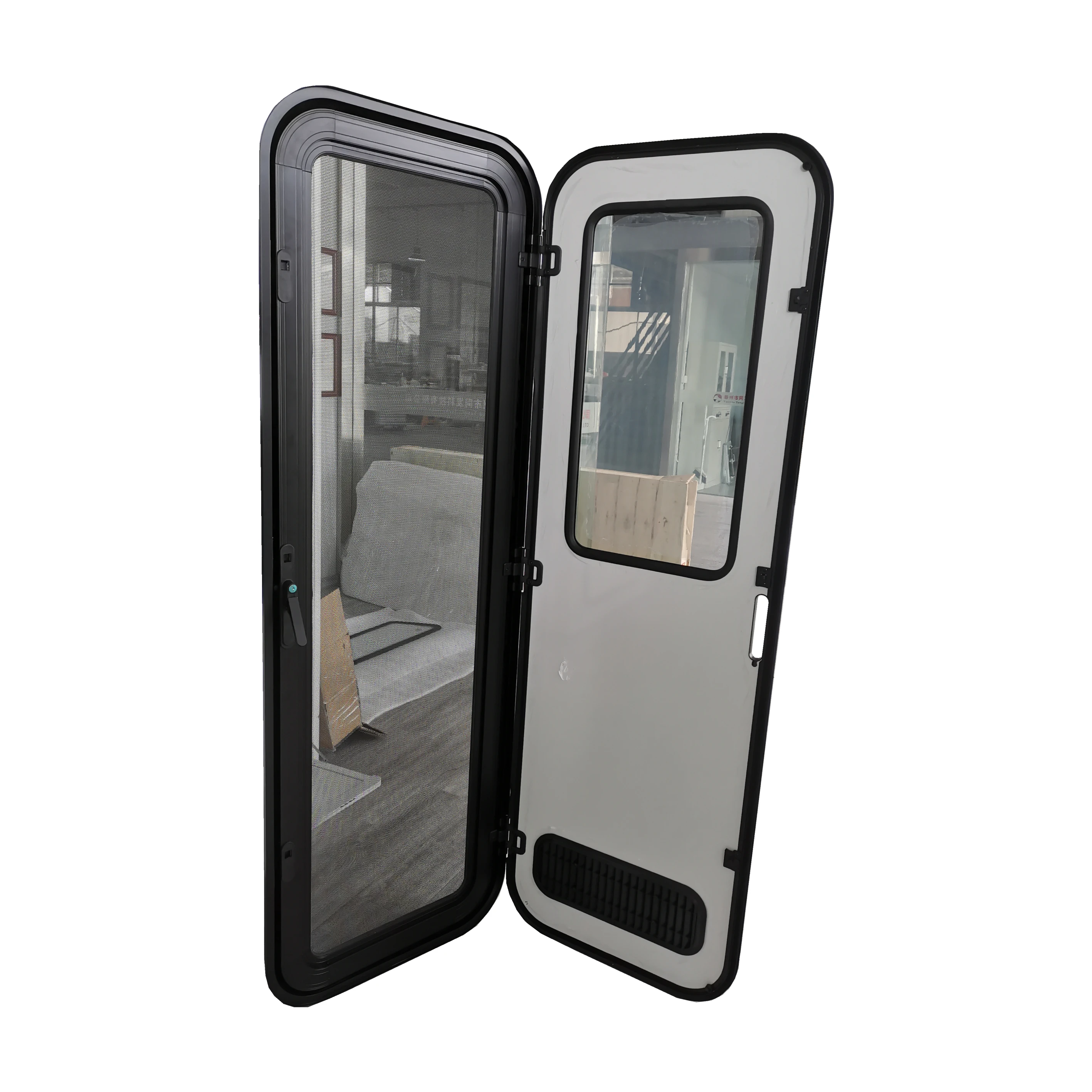 2025 Aluminum Alloy Trailer Caravan RV Caravan Door With Insect Proof Diamond Mesh Door & Three-point Linkage Lock