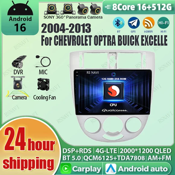 

Android 16 Carplay Auto Qualcomm 2K QLED Screen Car Radio Player For CHEVROLET OPTRA BUICK EXCELLE 2004 - 2013 GPS Stereo Wifi
