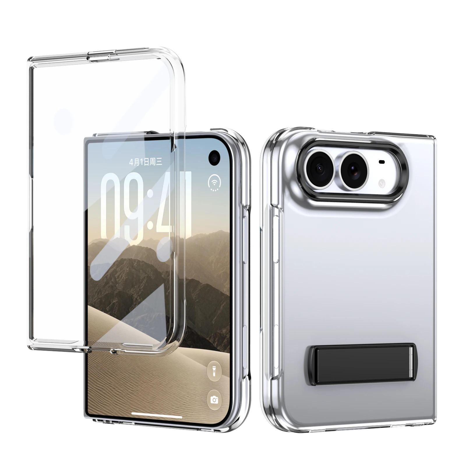 For iPhone Duo Case Ultra-Thin Skin-Friendly Transparent Bracket With Tempered Film Shockproof Protection Back Cover Accessories