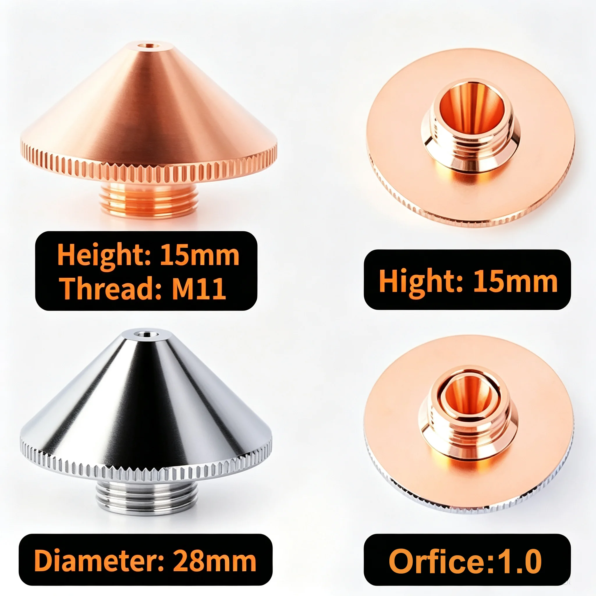 High‑Speed D28 Laser Nozzle M11 H15 Single & Double Layer Copper Nozzles 1.0‑5.0mm Fiber Laser Cutting Head Spare Parts