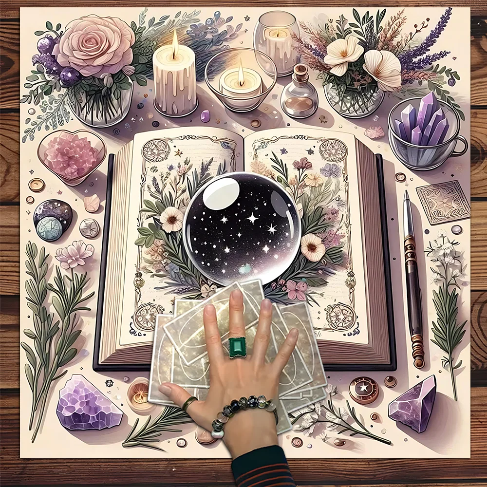 

Mystery Book Tarot Cloth Art Design Tarot Table Cloth Tarot Altar Cloth, Tarot Cloth for Reading Divination Witchy Home