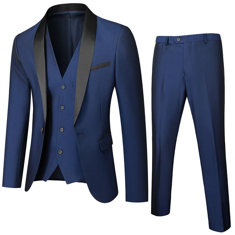 

European and American simple men's business casual suits men's wedding groom dress museum slim suit men's three-piece suit