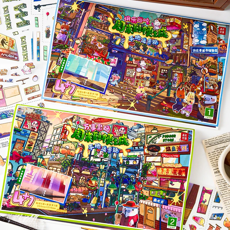 

Набор наклеек JIAMEI Weekend to Meme City Series: милые 3D-стикеры с миниатюрными городскими пейзажами для скрапбукинга и творчества, большие размеры