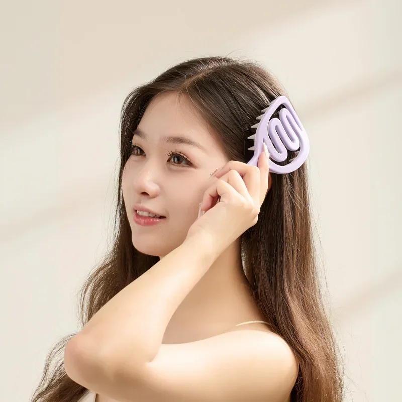 

Long Handled Scalp Meridian Massage Comb Soft Silicone Hollow Shampoo Brush Dry Wet Dual Use Detangling Shower HairdressingTools