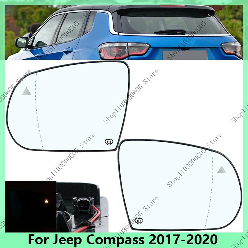 For Jeep Compass 2017-2020 Car Exterior Rearview Side Mirror Lens Glass With Blind Spots With Heated Car Mirror Lens Accessories