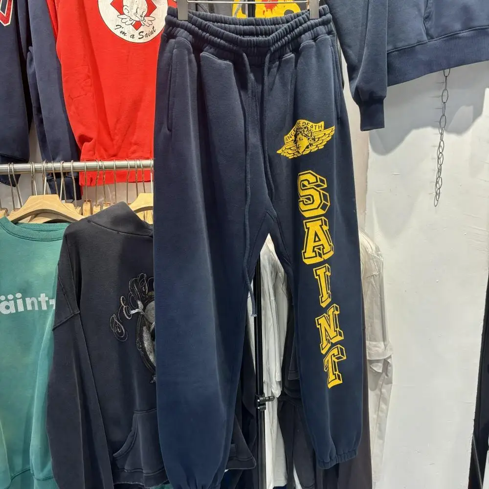 

Saint Angel New Waed Vintage Destroyed Sweatpants Casual Cuffed Long Trousers for Men And Women Trendy Streetwear