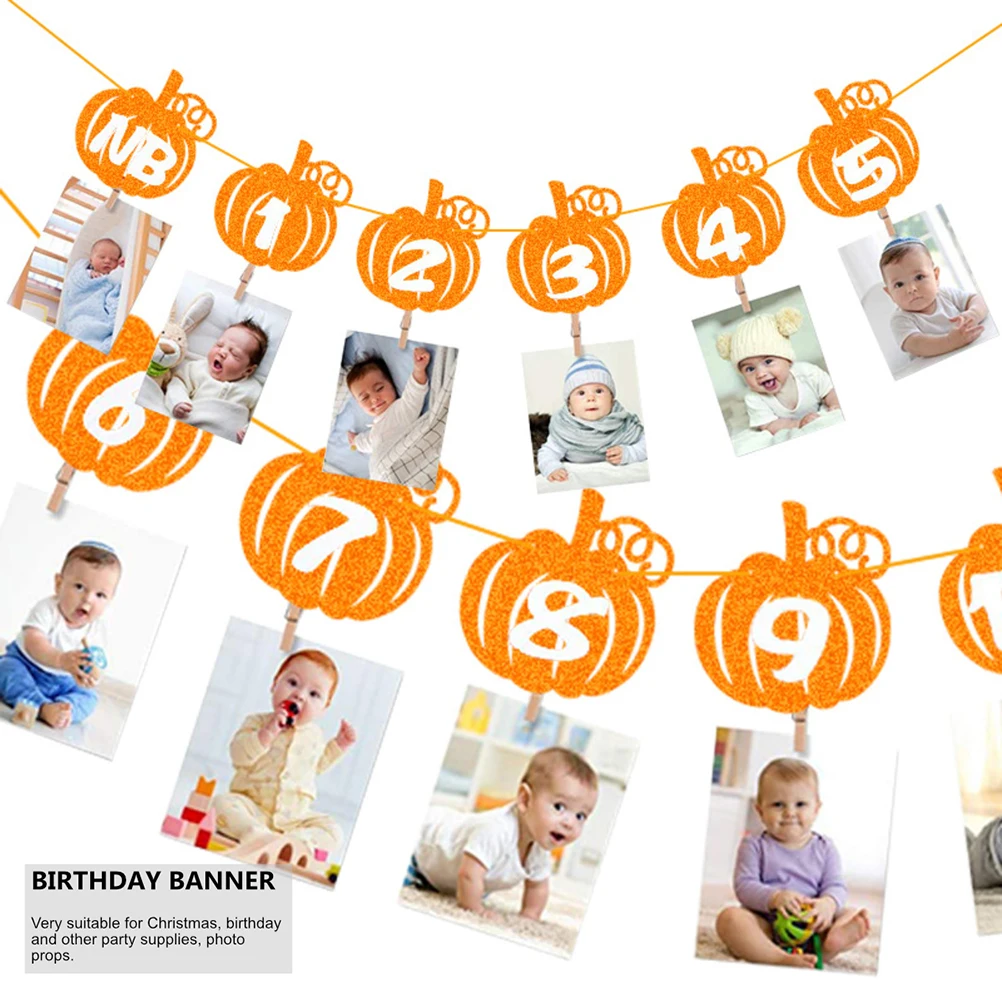 

Birthday Party Decoration 12 Flags Paper Wood Banner Holiday Photo Props Fall Decor Celebratory Bunting Festive