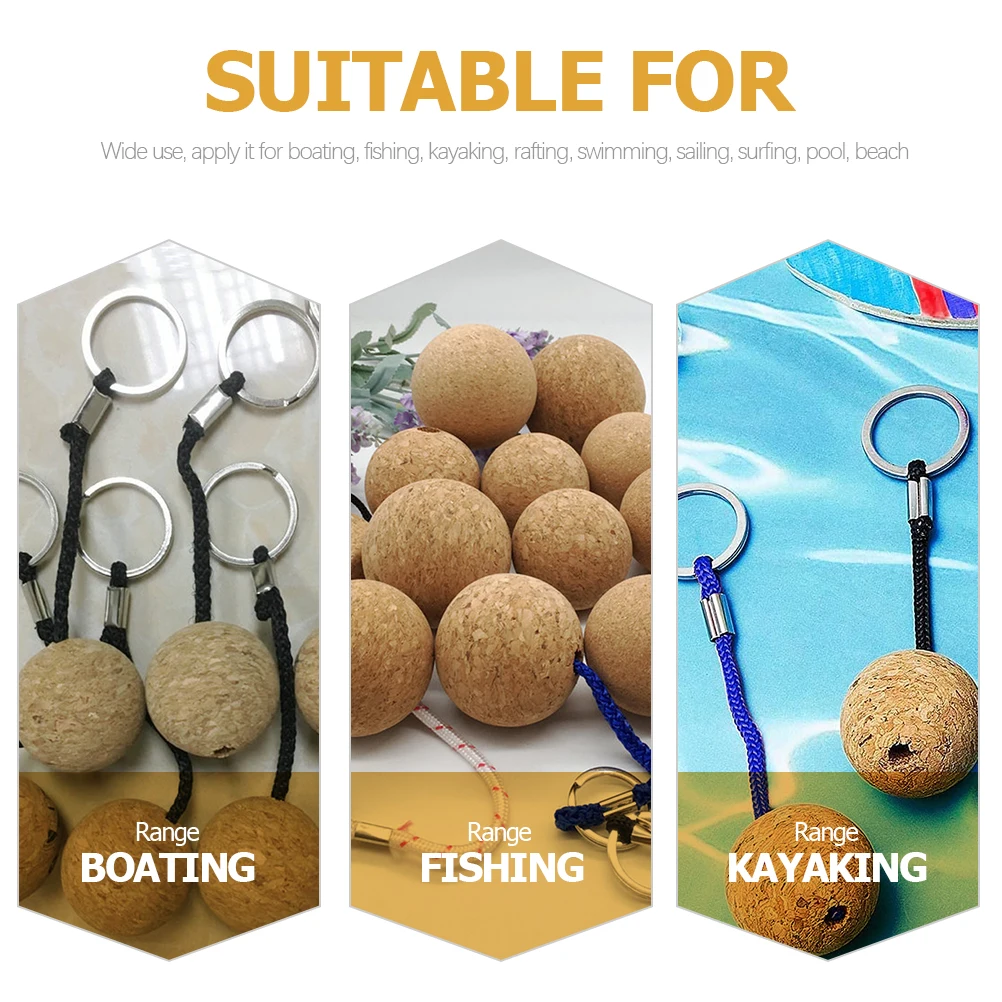 

4pcs Floating Cork Ball Keychain Wooden Key Ring for Boating Fishing Kayaking Rafting Swimming Sailing Surfing Pool Beach