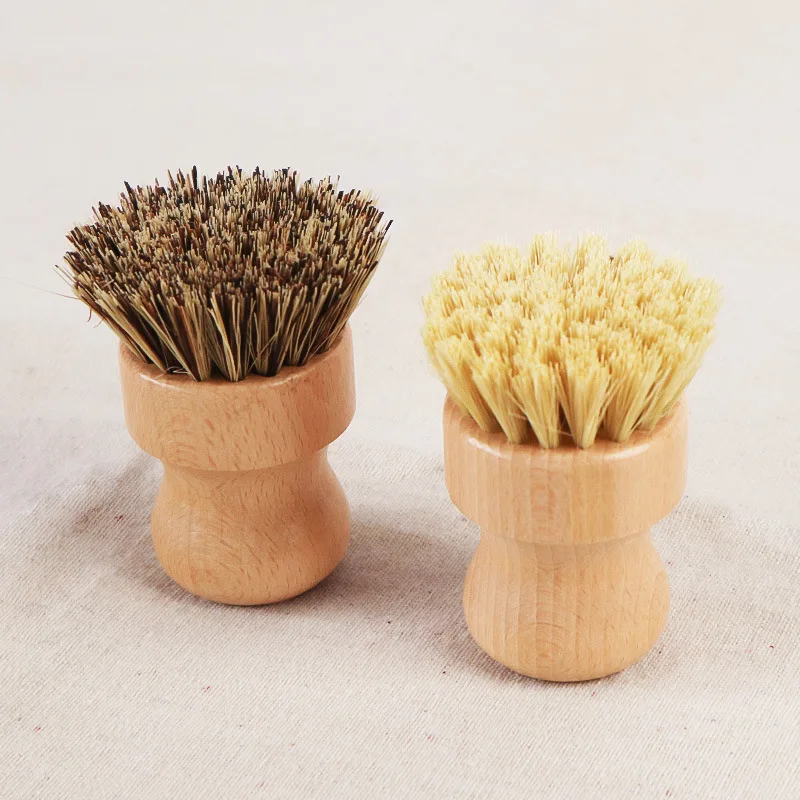 Bamboo Dish Scrub Brushes, Kitchen Wooden Cleaning Scrubbers for Washing Cast Iron Pan/Pot, Natural Sisal Bristles