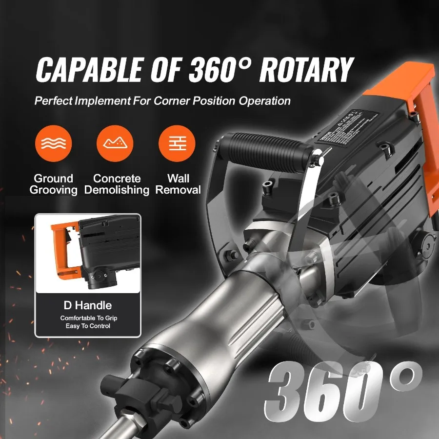 هدم جاك المطرقة 1350 BPM قواطع الخرسانة 6 قطعة الأزاميل بت التقطيع مع حافظة 2200 واط الكهربائية آلة الصخور الثقيلة الأسود