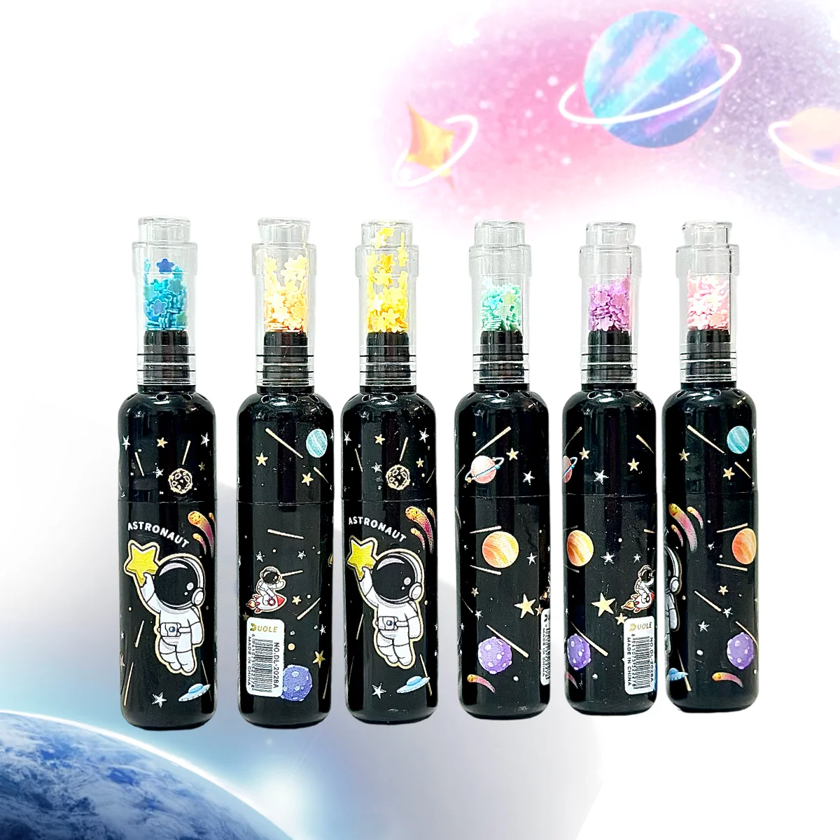 6pcs/set Cute Planet Wine Bottle Mini Fluorescent Highlighter Marker Pen, Drawing Writing Tool, Office Back-to-School Season