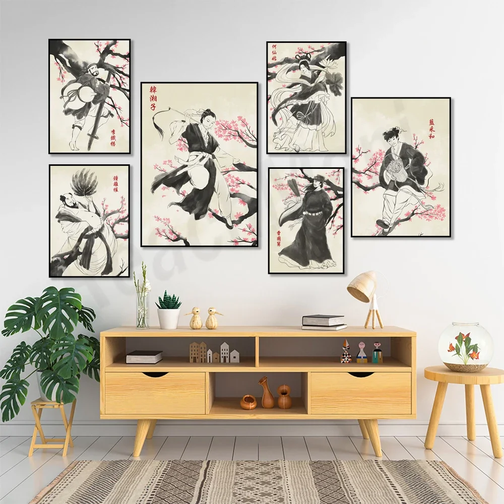 Eight Immortals Crossing The Sea Vintage Mythology Characters Posters Print Canvas Painting Wall Art Picture for Room Home Decor