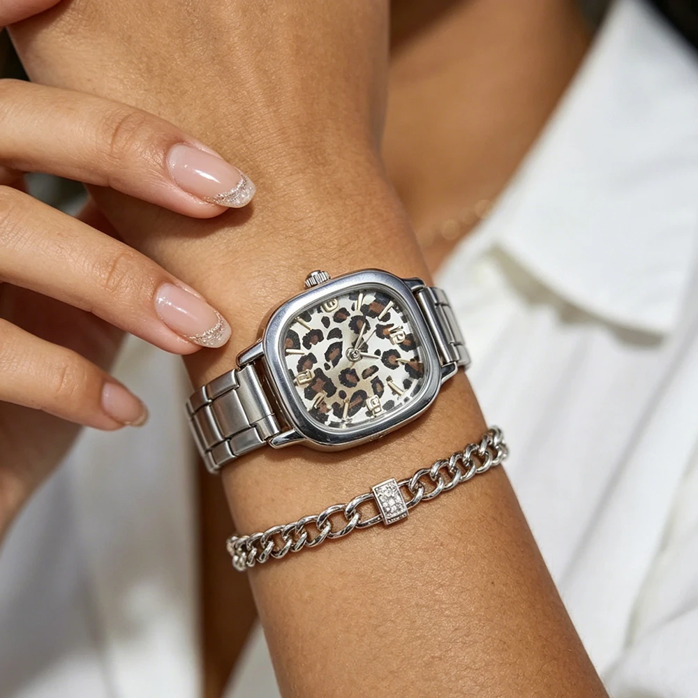 Fashion Leopard Print Italian Charm Watch Men Women's Stainless Steel Watch Bracelet for Friend Birthday DIY Jewelry Gift