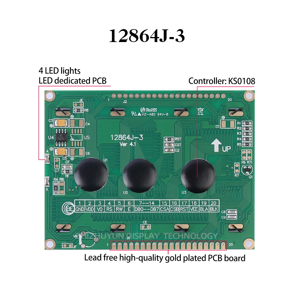 Imagem -02 - Ecrã Lcd Wistar 20p Stn 6800 Paralelo Controlador 93x70 mm Módulo Nt7108 12864 Fonte de Luz Verde Esmeralda 12864j3