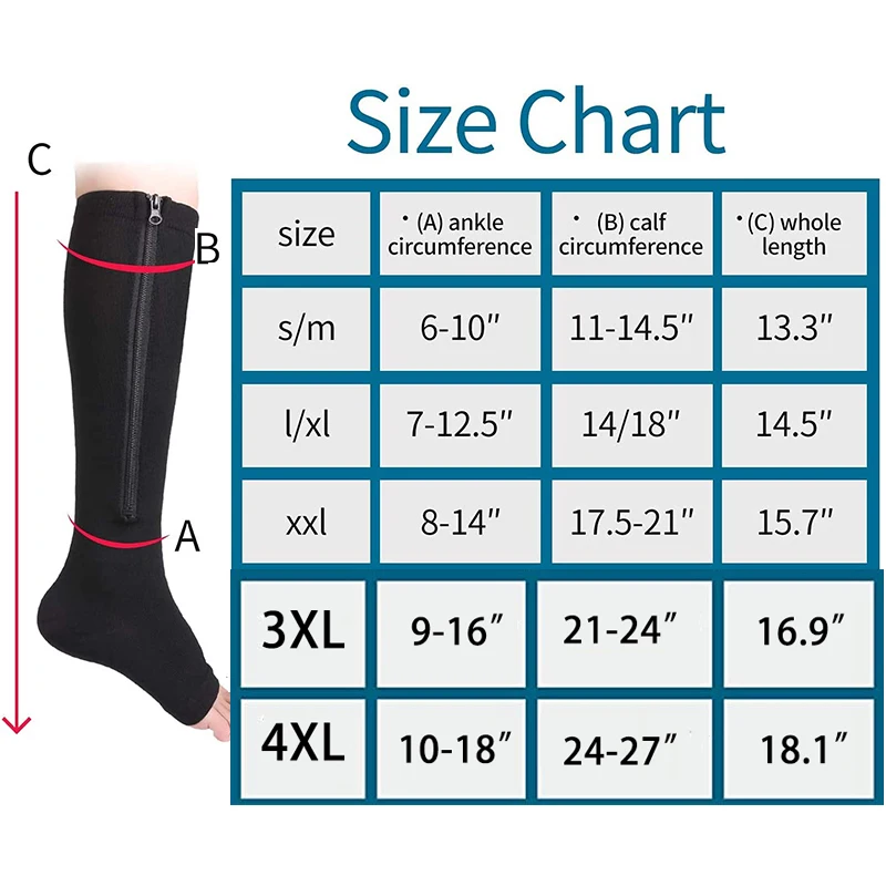 Brothock Zipper Compression Socks 1/2/3/5 Pairs Calf Knee High Stocking Open Toe Medical Nursing Walking Runnng Hiking Sports