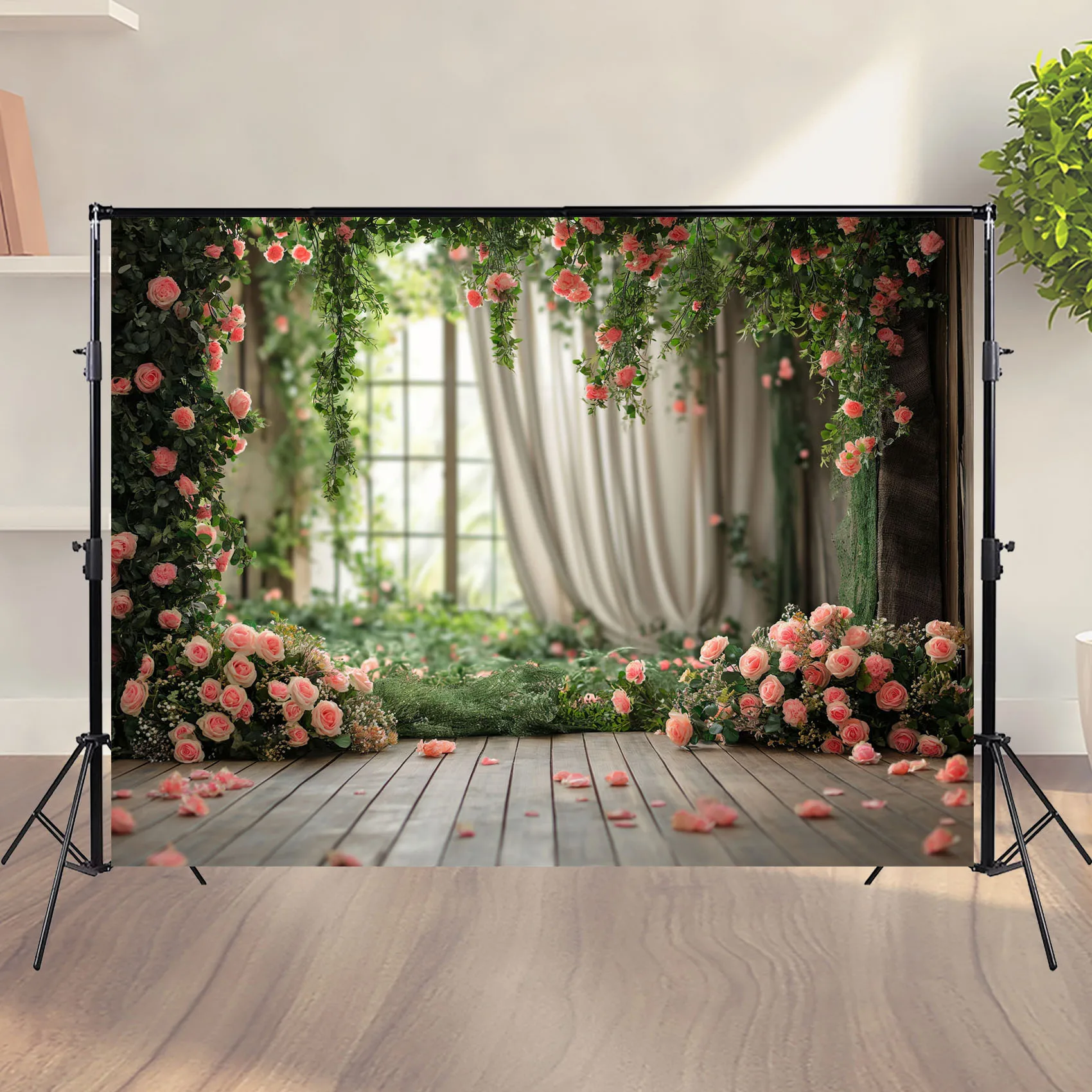 Fondo de fotografía Retro de primavera, telón de fondo para recién nacido, Baby Shower, cumpleaños, pastel, Smash, patrón de pared de flores rosas