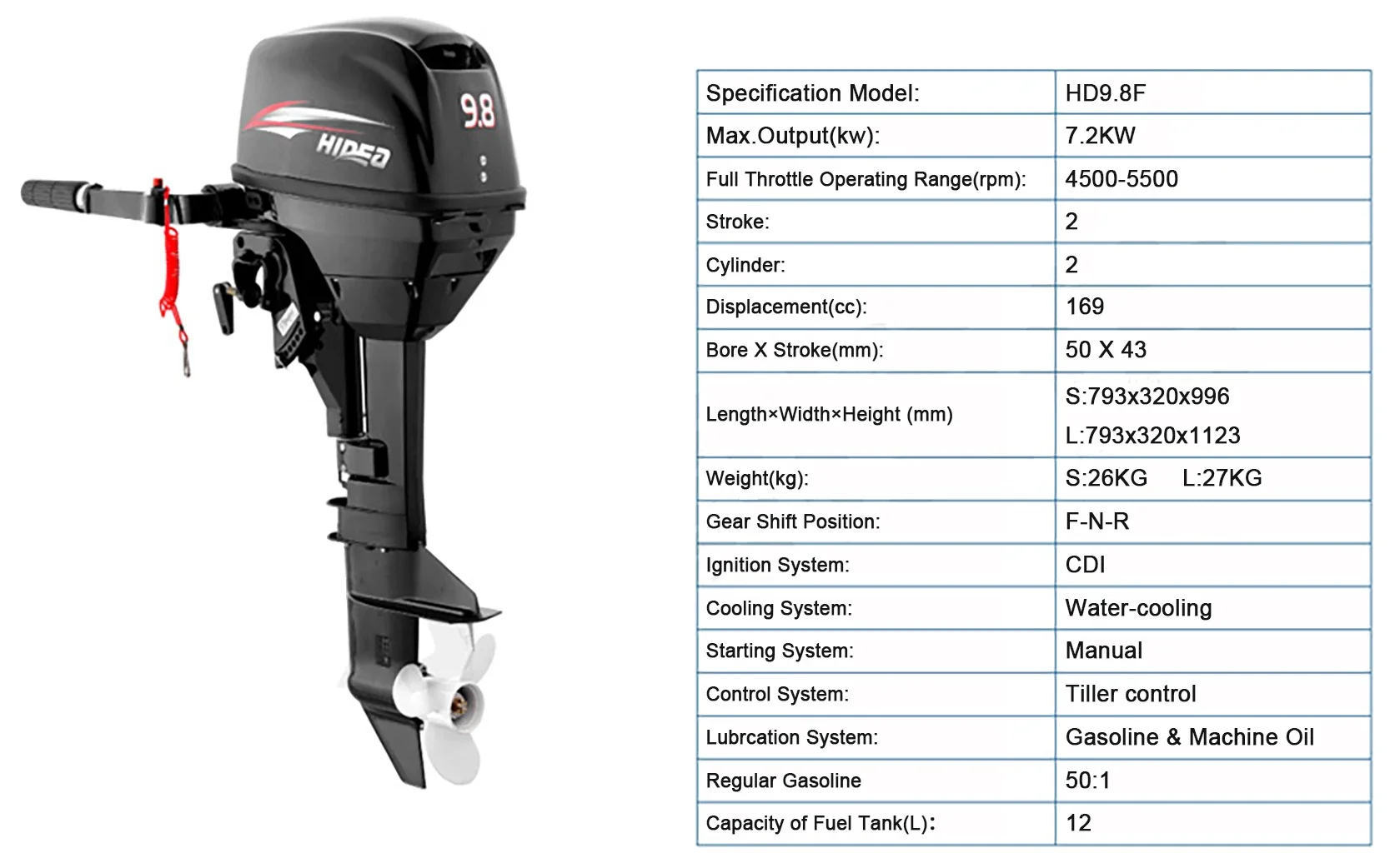 Hidea Outboard Engine two-stroke 9.8HP Horsepower Boat Punching Boat Motor Engine