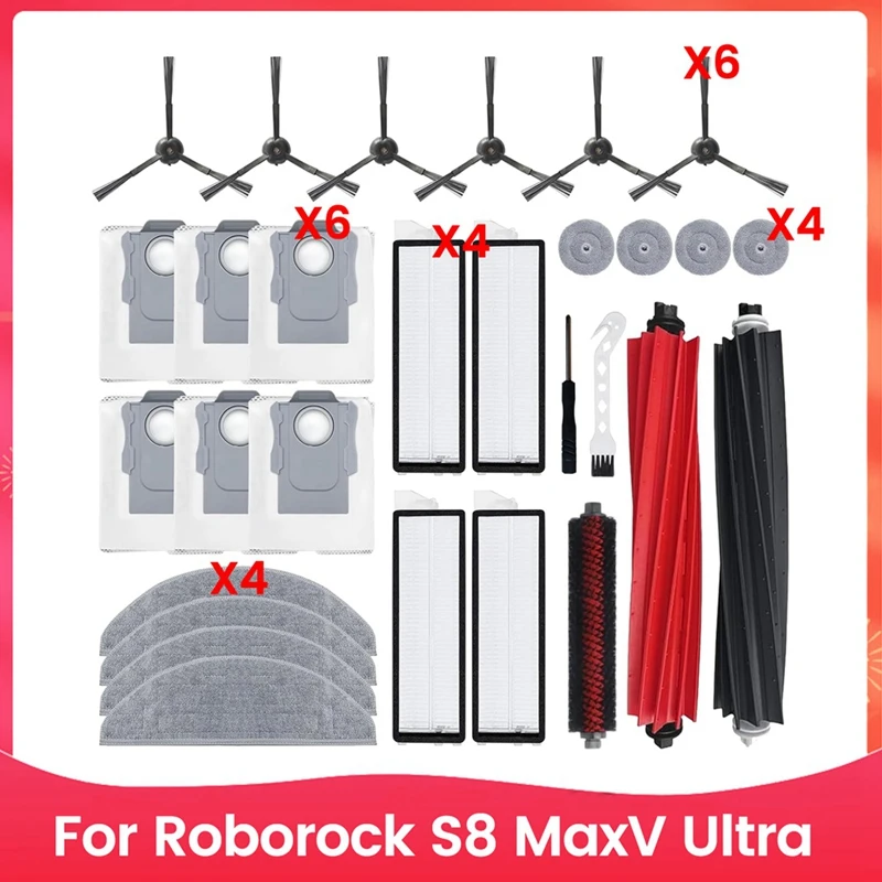 Replacement Parts For Roborock S8 Maxv Ultra Robot Vacuum Cleaner Accessories Kit Main Side Brush HEPA Filters Mop Cloth